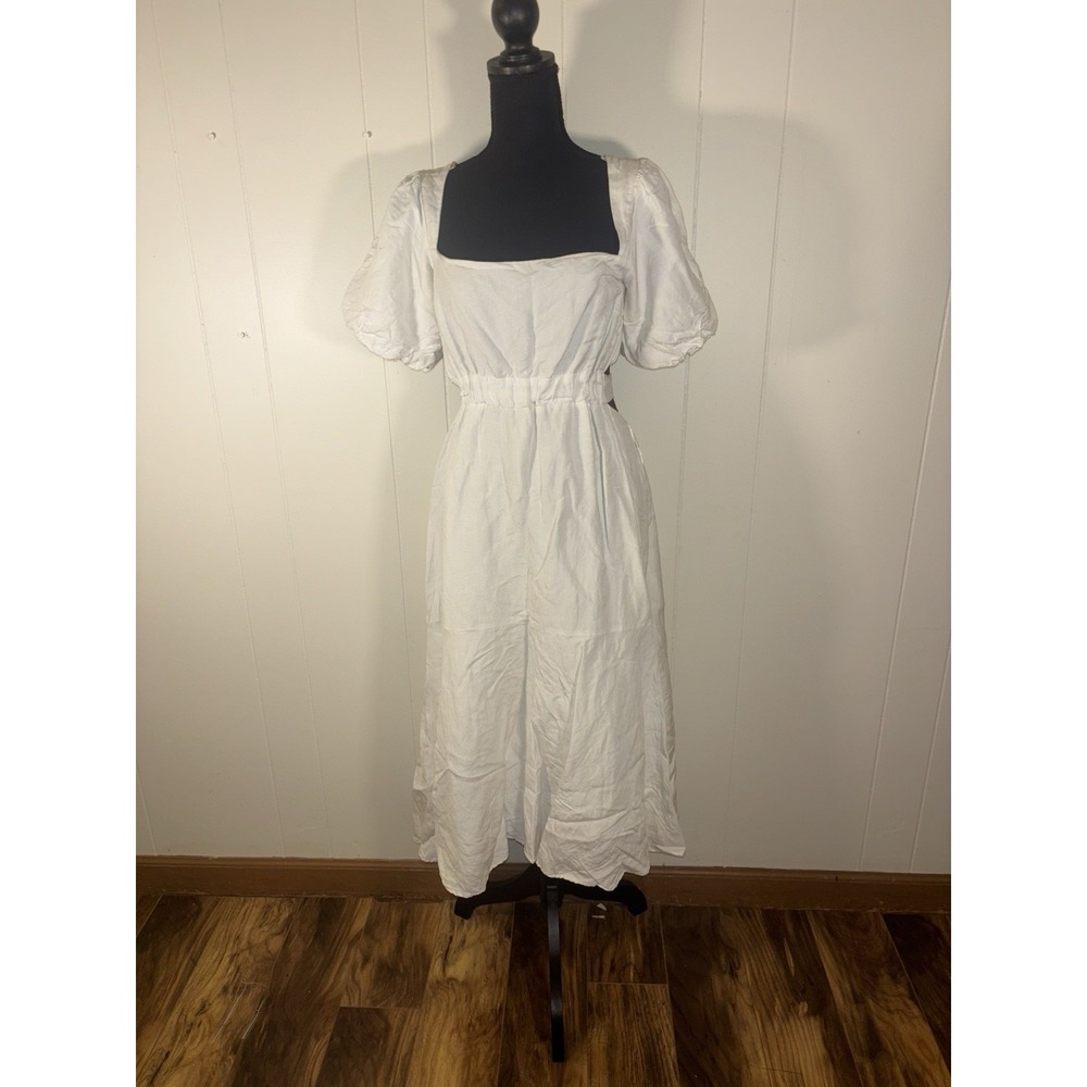 astr the label dress white linen blend L square‎ neck